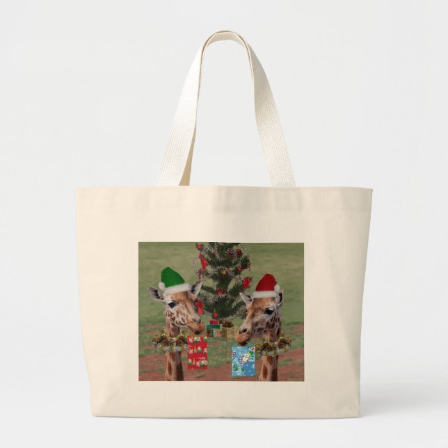 Weihnachtsgiraffen Jumbo Stoffbeutel (Vorne)