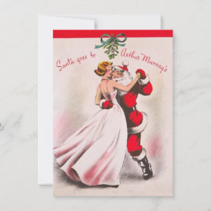 Weihnachtsgirl tanzt mit dem Weihnachtsmann im Vin Feiertagskarte