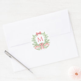 Weihnachtsgirlande Candy Cane Schleife | Monogramm Runder Aufkleber