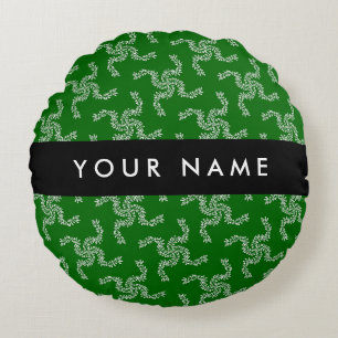 Weihnachtsgirlande, Grün, Ihr Name, Personalisiere Rundes Kissen