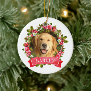 Weihnachtsgirlande-Hundefoto Keramik Ornament