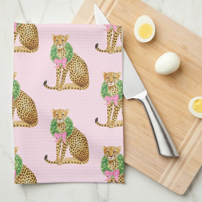 Weihnachtsgirlande Leopard  Geschirrtuch (Viertel Falte)