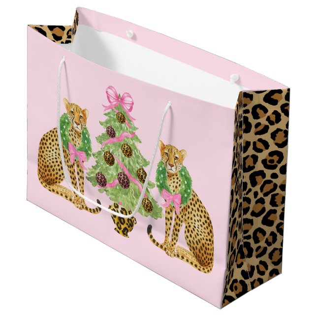 Weihnachtsgirlande Leopard  Große Geschenktüte (Vorderseite Schrägansicht)