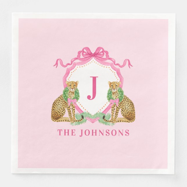 Weihnachtsgirlande Leopard Wappen Monogramm  Serviette (Vorderseite)