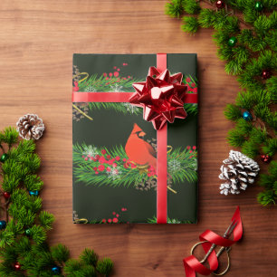 Weihnachtsgirlande mit Kardinalvögeln Glänzend Geschenkpapier