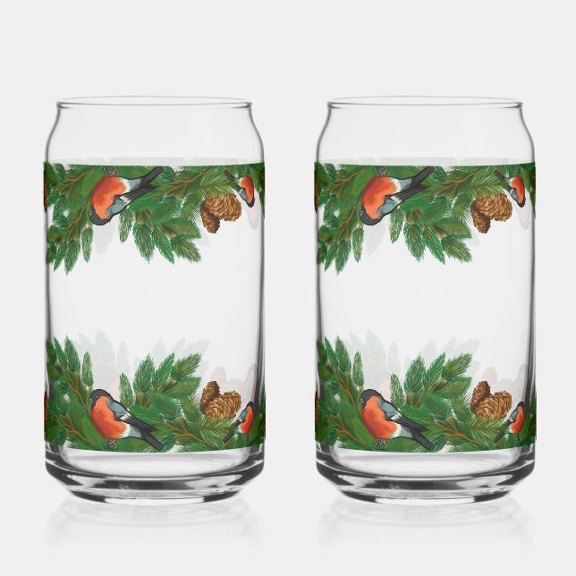 Weihnachtsgirlande mit Zapfen und Vögeln Dosenglas (Vorderseite)