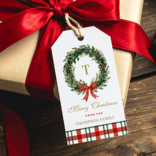Weihnachtsgirlande-Monogramm-Karo-Familienname Geschenkanhänger