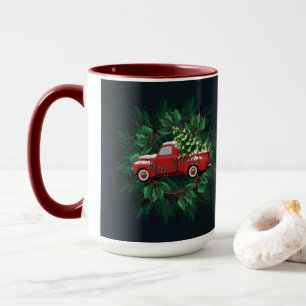 Weihnachtsgirlande Roter Vintage-Truck Latte-Mug Tasse