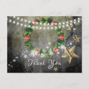Weihnachtsgirlande, Sterne und Lichter mit Schnee Postkarte