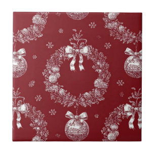 Weihnachtsgirlande-Toile auf tiefem Rot Fliese