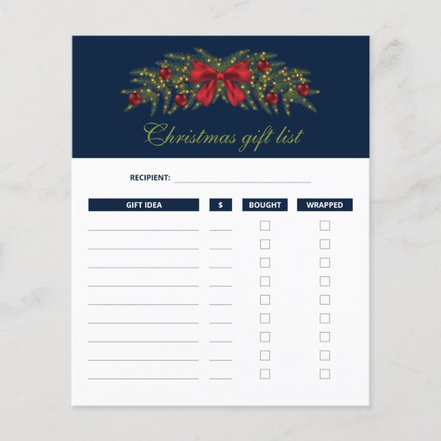Weihnachtsgirlande - Weihnachtsgeschenkliste Pläne (Vorderseite)
