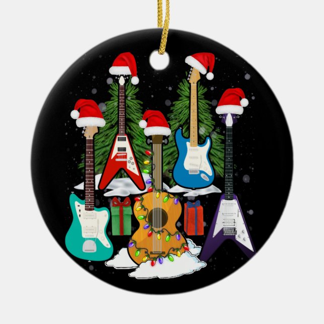 Weihnachtsgitarre Gitarrist Santa Gifts Keramik Ornament (Vorne)
