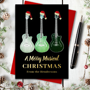 Weihnachtsgitarre mit Santa-Hüten in Schwarz und G Folien Feiertagskarte