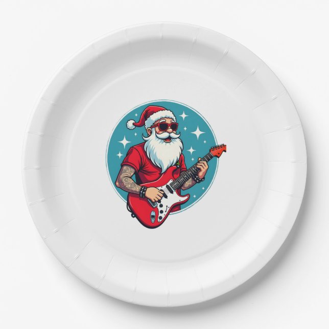 Weihnachtsgitarrist  Rockmusik Weihnachten Pappteller (Vorderseite)