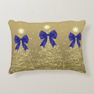 Weihnachtsglanzbäume Gold Falscher Navy-Bogen  Dekokissen