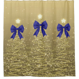 Weihnachtsglanzbäume Gold Falscher Navy-Bogen Duschvorhang
