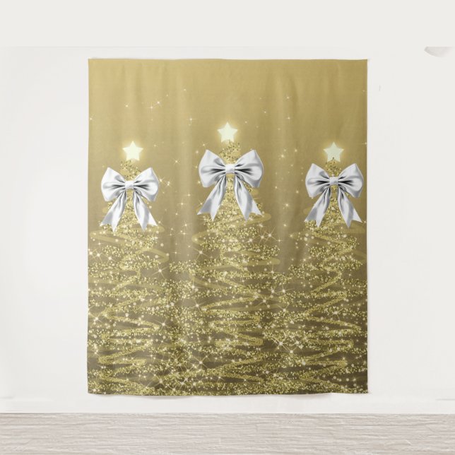 Weihnachtsglanzbäume Gold Falschsilberbogen  Wandteppich (Vorderseite)