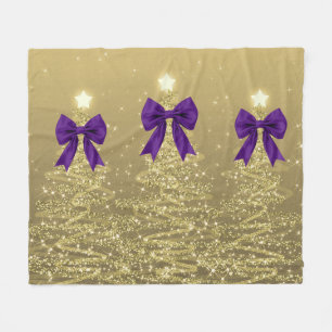 Weihnachtsglanzbäume Gold mit falscher violetter S Fleecedecke