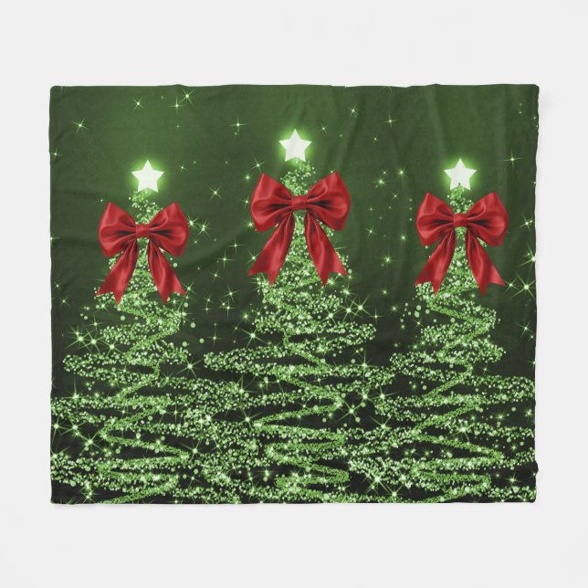 Weihnachtsglanzbäume Grün mit falscher roter Schle Fleecedecke (Vorderseite (Horizontal))
