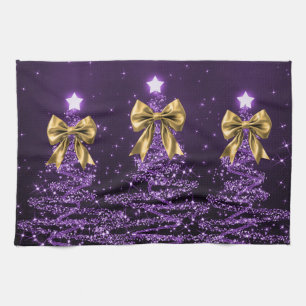 Weihnachtsglanzbäume Lila Falsche Goldschleife  Geschirrtuch
