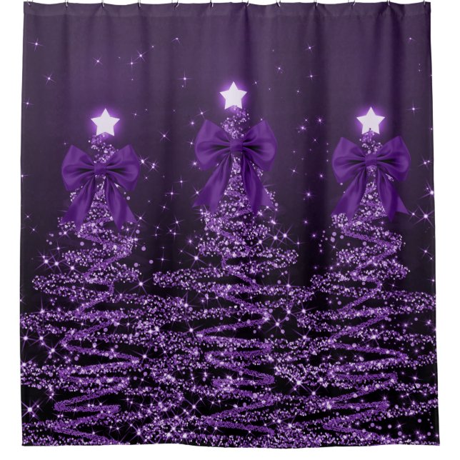 Weihnachtsglanzbäume Lila Falsche Schleife Duschvorhang (Vorderseite)