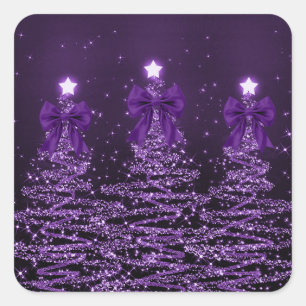 Weihnachtsglanzbäume Lila Falsche Schleife Quadratischer Aufkleber