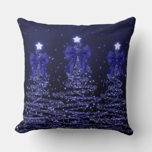 Weihnachtsglanzbäume Marineblau-falsche Schleife Kissen