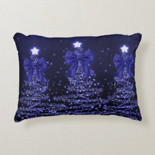 Weihnachtsglanzbäume Navy Blau Falsche Schleife Dekokissen