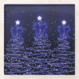 Weihnachtsglanzbäume Navy Blau Falsche Schleife Glasuntersetzer