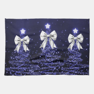Weihnachtsglanzbäume Navy Faux Silberbogen  Geschirrtuch