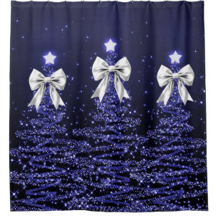 Weihnachtsglanzbäume Navy Silber Falsche Schleife Duschvorhang