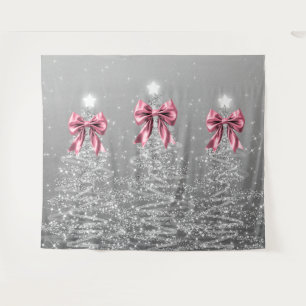 Weihnachtsglanzbäume Silber Falsche Rosa-Schleife Wandteppich