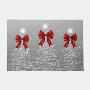 Weihnachtsglanzbäume Silber Falsche rote Schleife Fußmatte