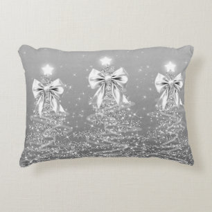 Weihnachtsglanzbäume Silber-Faux-Schleife Dekokissen