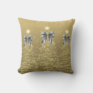 Weihnachtsglänzende Bäume Gold Faux Silber Bogen Kissen
