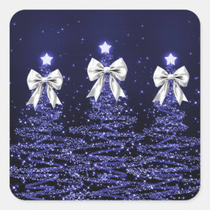 Weihnachtsglänzende Bäume Navy Faux Silberbogen Quadratischer Aufkleber