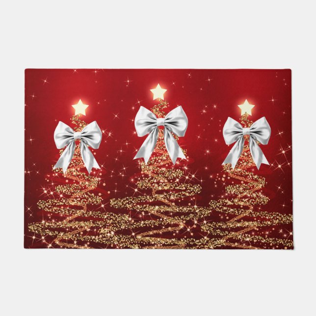 Weihnachtsglänzende Bäume Rot Gold Silber Bogen Fußmatte (Vorderseite)