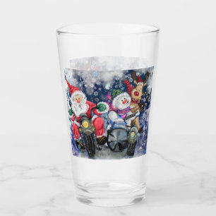 Weihnachtsglas mit glücklichen Weihnachtsfreunden Glas