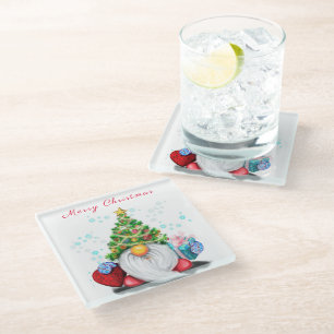 Weihnachtsglas Untersetzer Gnome mit Geschenken