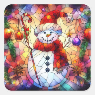 Weihnachtsglasaufkleber in Aquarellfarbe Quadratischer Aufkleber