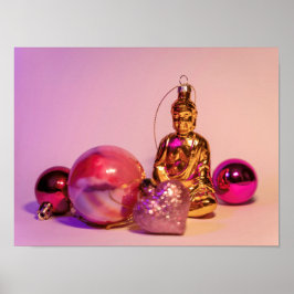 Weihnachtsglass-Ball-Ornamente und ein Goldener Bu Poster