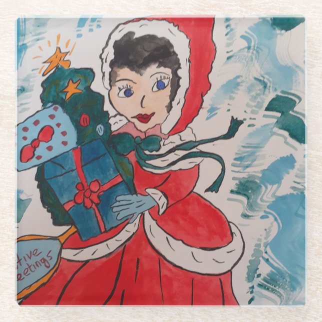 Weihnachtsglass-Untersetzer für Helfer Glasuntersetzer (Vorderseite)