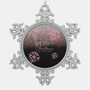 Weihnachtsglitter Rosa Schneeflocken Zinn-Ornament