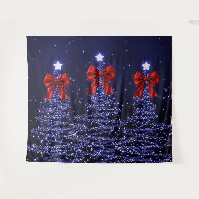 Weihnachtsglitzbäume Marineblau mit falscher roter Wandteppich (Vorderseite (Horizontal))