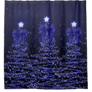 Weihnachtsglitzbäume Navy Blau Falsche Schleife Duschvorhang