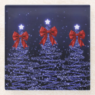 Weihnachtsglitzbäume Navy Blau mit falscher roter Glasuntersetzer