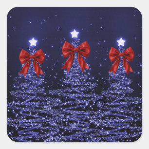 Weihnachtsglitzbäume Navy Blau mit falscher roter Quadratischer Aufkleber