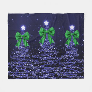 Weihnachtsglitzernde Bäume Navy Blau Grüne Schleif Fleecedecke