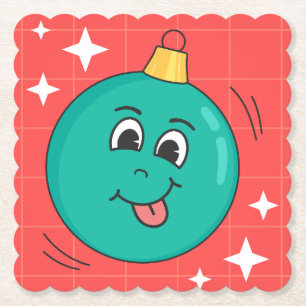 Weihnachtsglobus Gesicht Smiley glücklich Retro-Ca Untersetzer