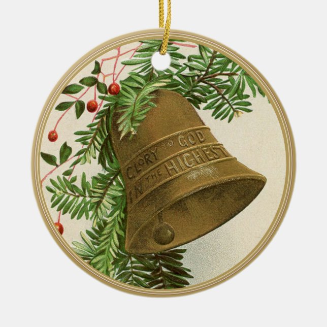 Weihnachtsglocke (Evergreen) Goldname Keramik Ornament (Vorne)